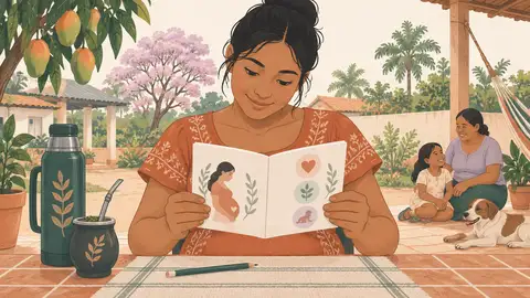Una mano sostiene abierto un carné perinatal con un lápiz al lado, ilustración del artículo sobre el carné perinatal.