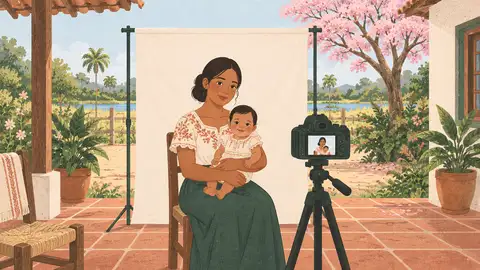 Una madre sostiene a su bebé para la foto de la cédula, ilustración del artículo sobre la cédula del bebé.