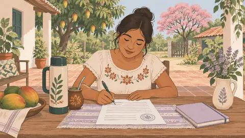 Un formulario con sello sobre un escritorio de madera, con un calendario y una lapicera, ilustración del artículo sobre licencia de maternidad.