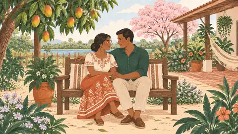 Una pareja sentada en un banco del jardín tomada de la mano, ilustración del artículo sobre cuándo consultar si no llega el embarazo.