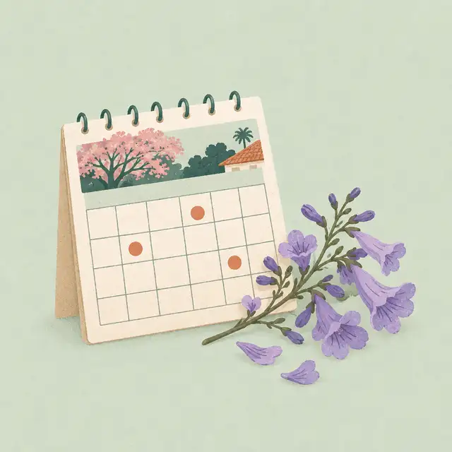 Un calendario con algunos días marcados y una ramita de flores: en la semana 2 todavía no hay embrión.
